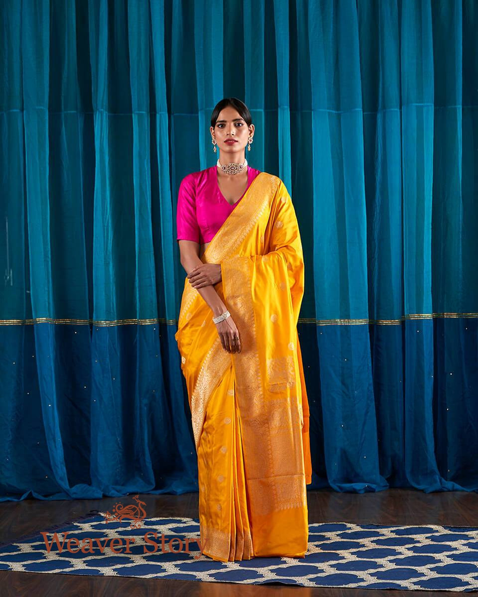Sunshine_Yellow_Banarasi_Handloom_Saree_with_Kadhwa_Booti_and_Lion_Motifs_on_Pallu_WeaverStory_02
