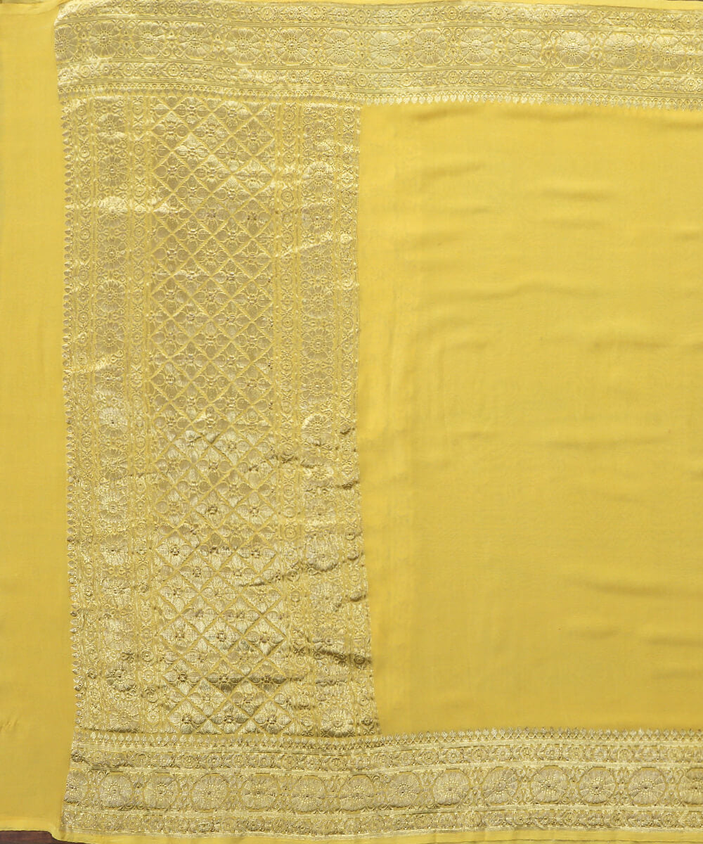 Handloom_Yellow_Pure_Banarasi_Georgette_Dupatta_With_Kadhwa_Border_WeaverStory_02
