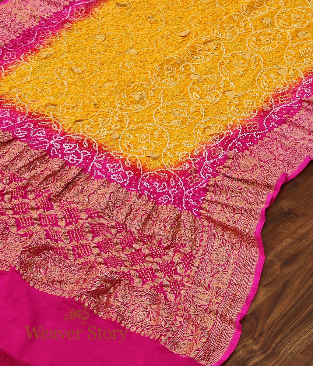Handloom_Yellow_Pink_Kadhwa_Bandhej_Dupatta_WeaverStory_03
