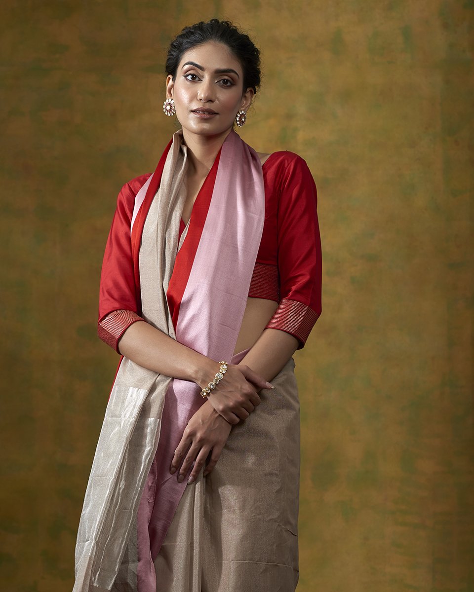 Handloom_Beige_Cotton_Tissue_Banarasi_Saree_With_Pink_Mashroo_Border_WeaverStory_01