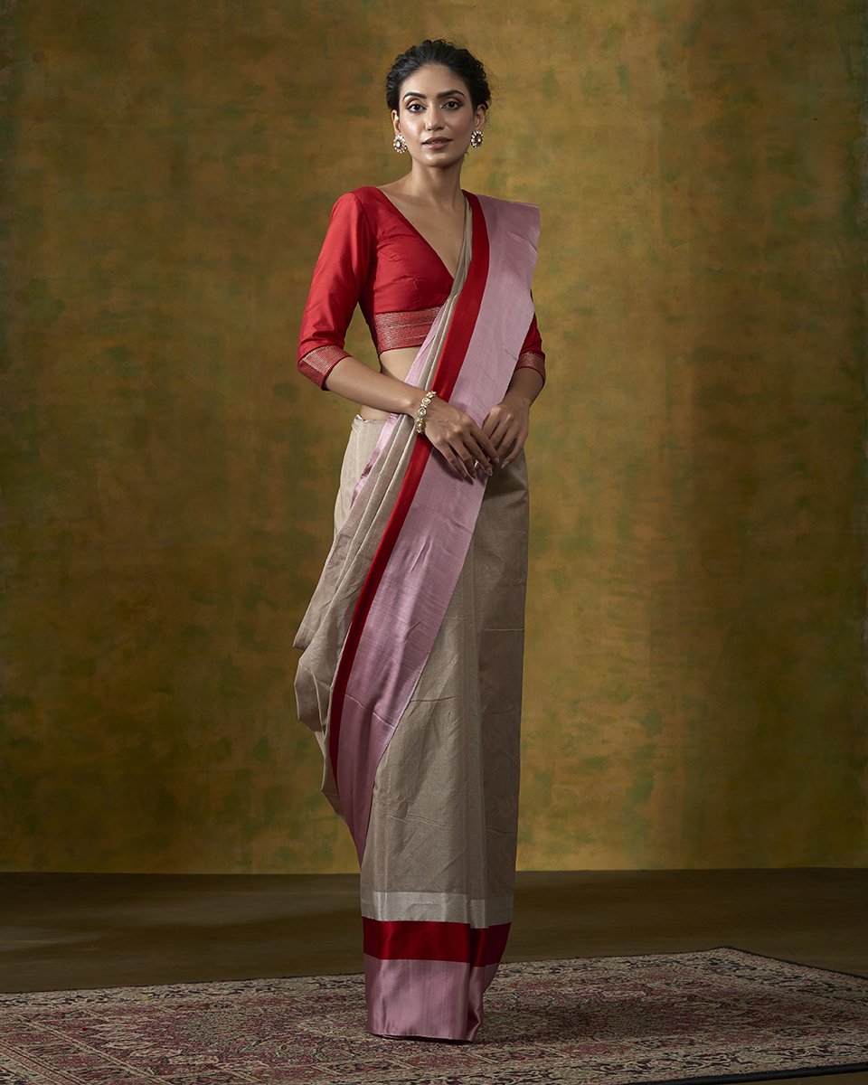 Handloom_Beige_Cotton_Tissue_Banarasi_Saree_With_Pink_Mashroo_Border_WeaverStory_02