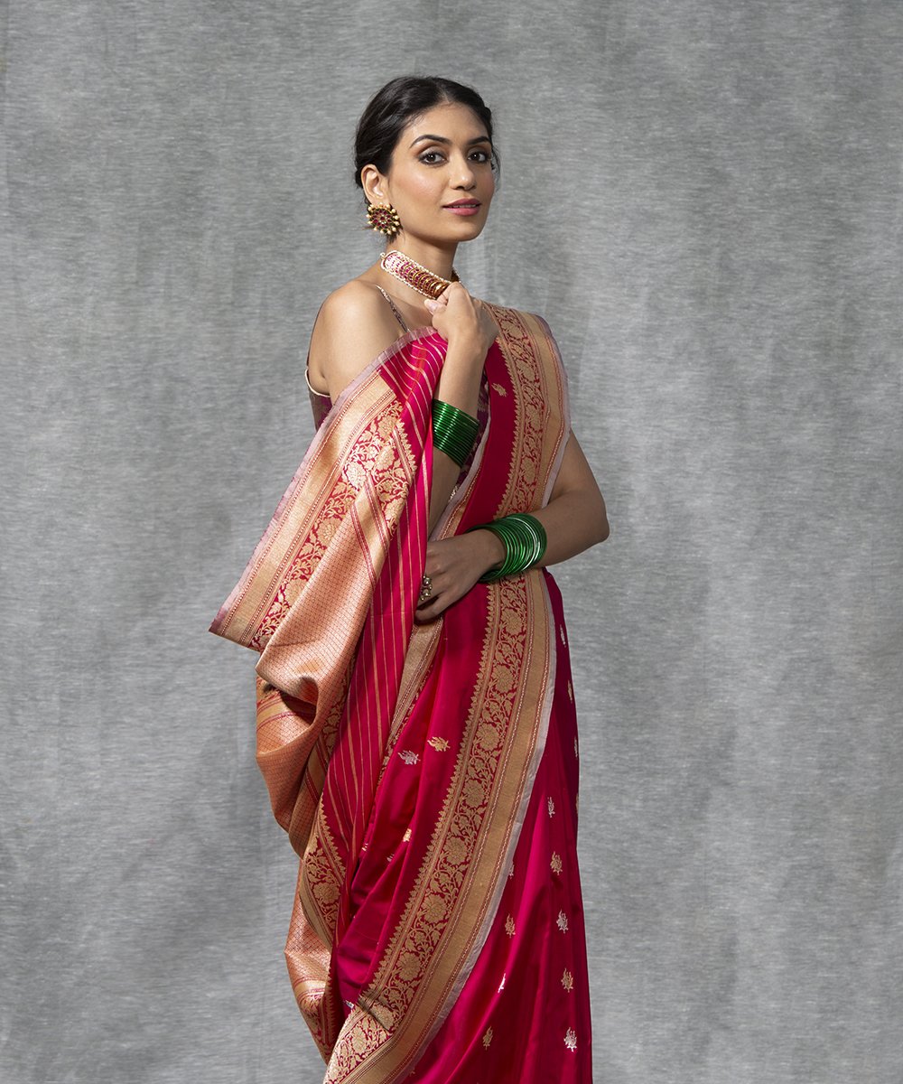 Handloom_Berry_Pink_Kadhwa_Katan_Silk_Banarasi_Saree_with_small_Booti_WeaverStory_01