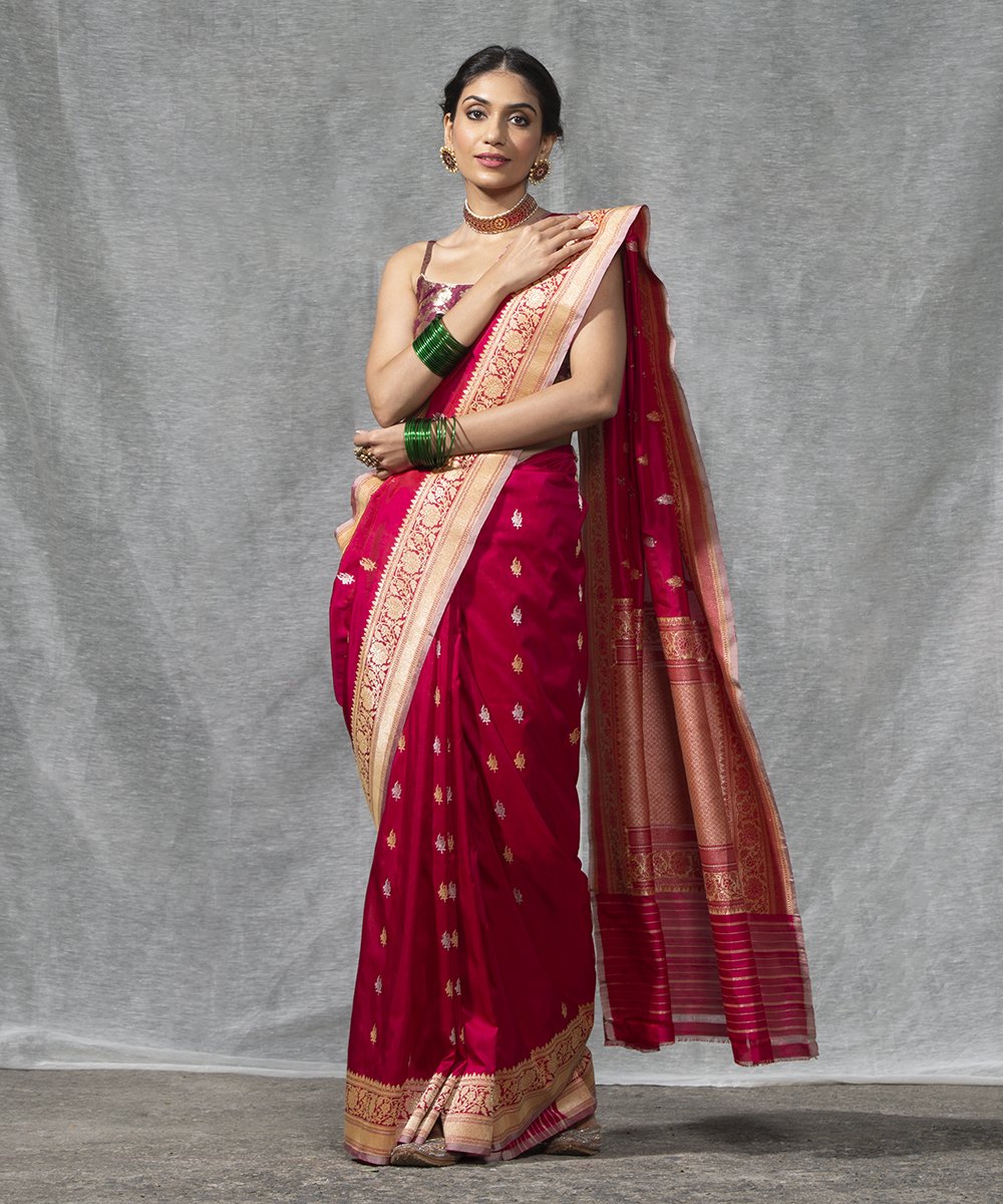 Handloom_Berry_Pink_Kadhwa_Katan_Silk_Banarasi_Saree_with_small_Booti_WeaverStory_02