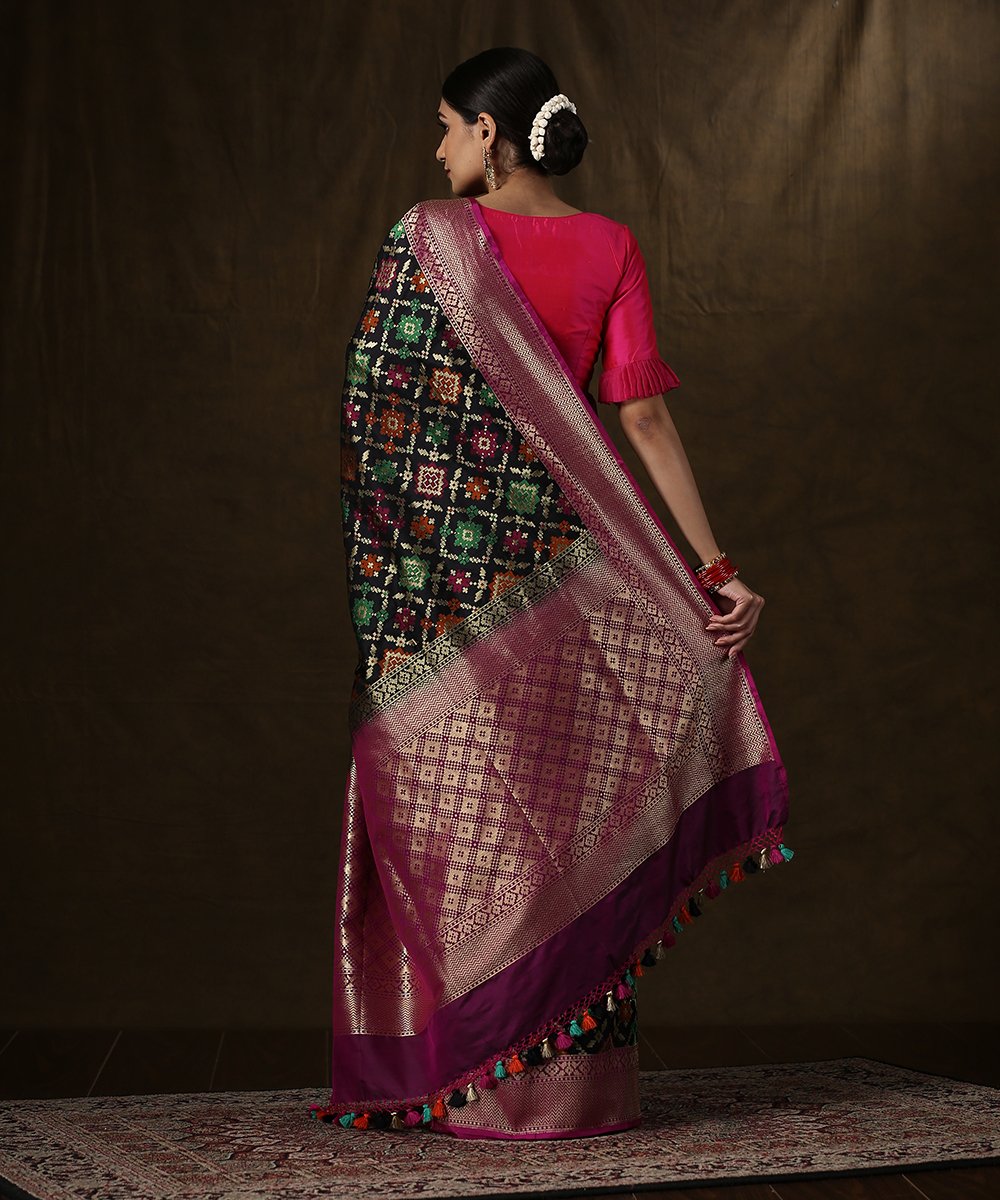 Handloom_Black_Banarasi_Patola_Saree_With_Purple_Border_WeaverStory_03