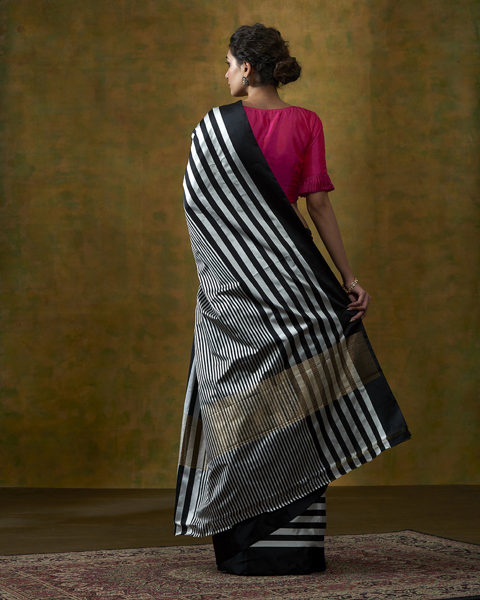 Black_Handloom_Pure_Satin_Silk_Saree_with_Horizontal_Woven_Stripes_WeaverStory_03