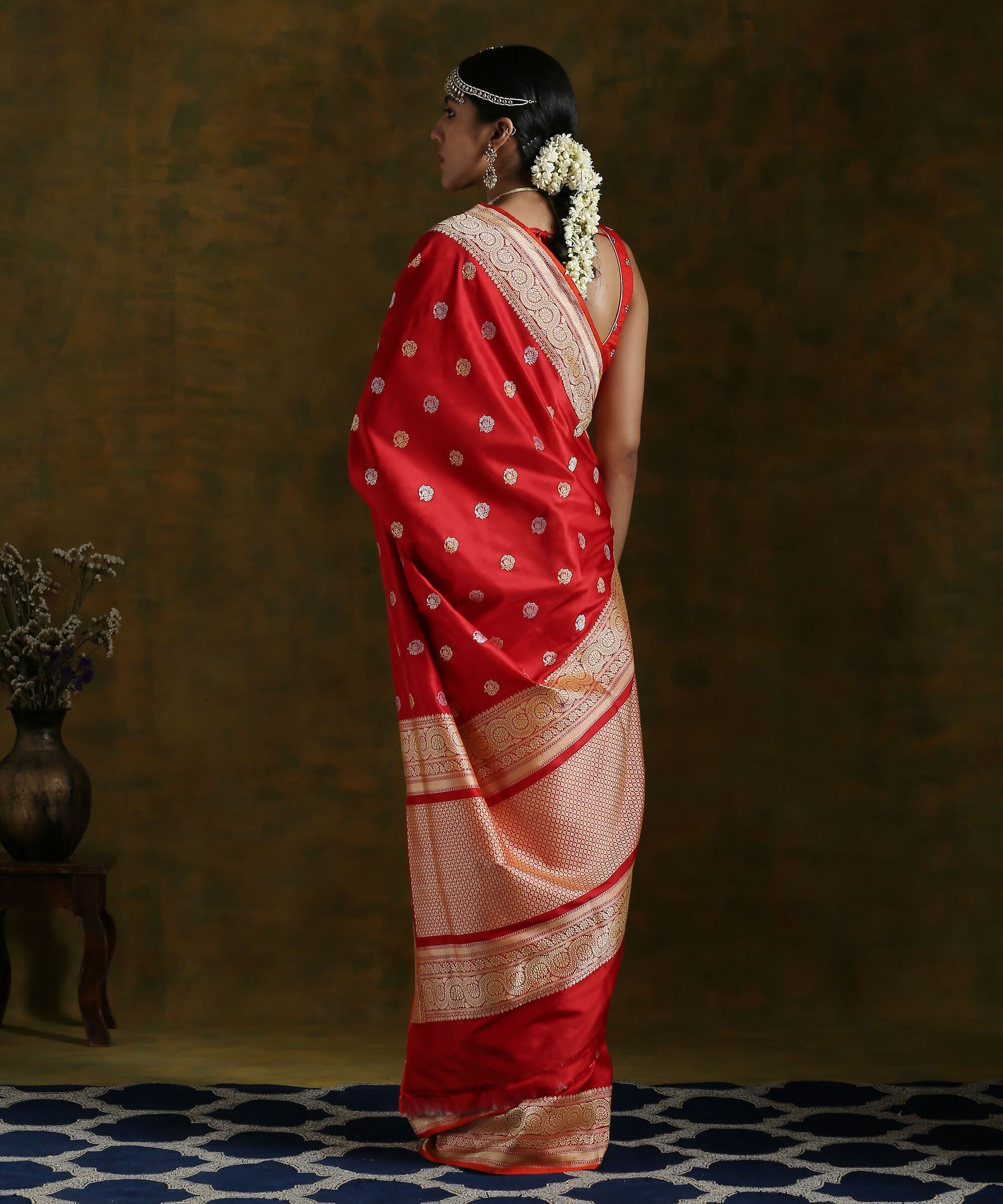 Handloom_Blood_Red_Kadhwa_Booti_Saree_With_Gold_And_Silver_Zari_WeaverStory_03