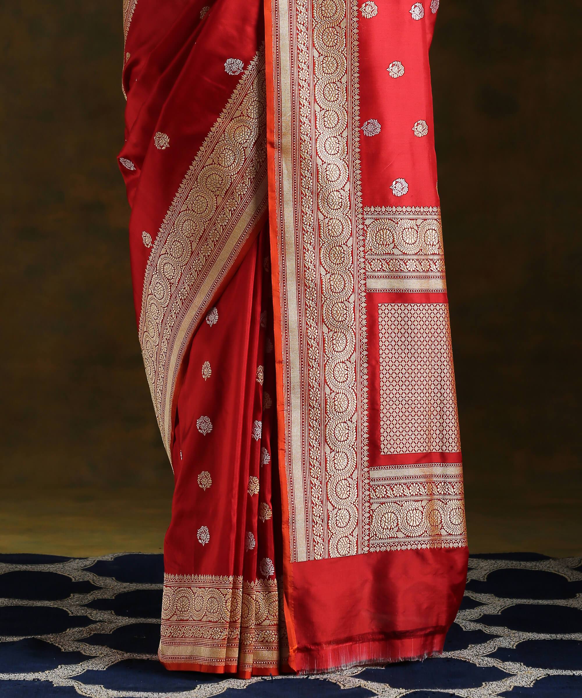 Handloom_Blood_Red_Kadhwa_Booti_Saree_With_Gold_And_Silver_Zari_WeaverStory_04