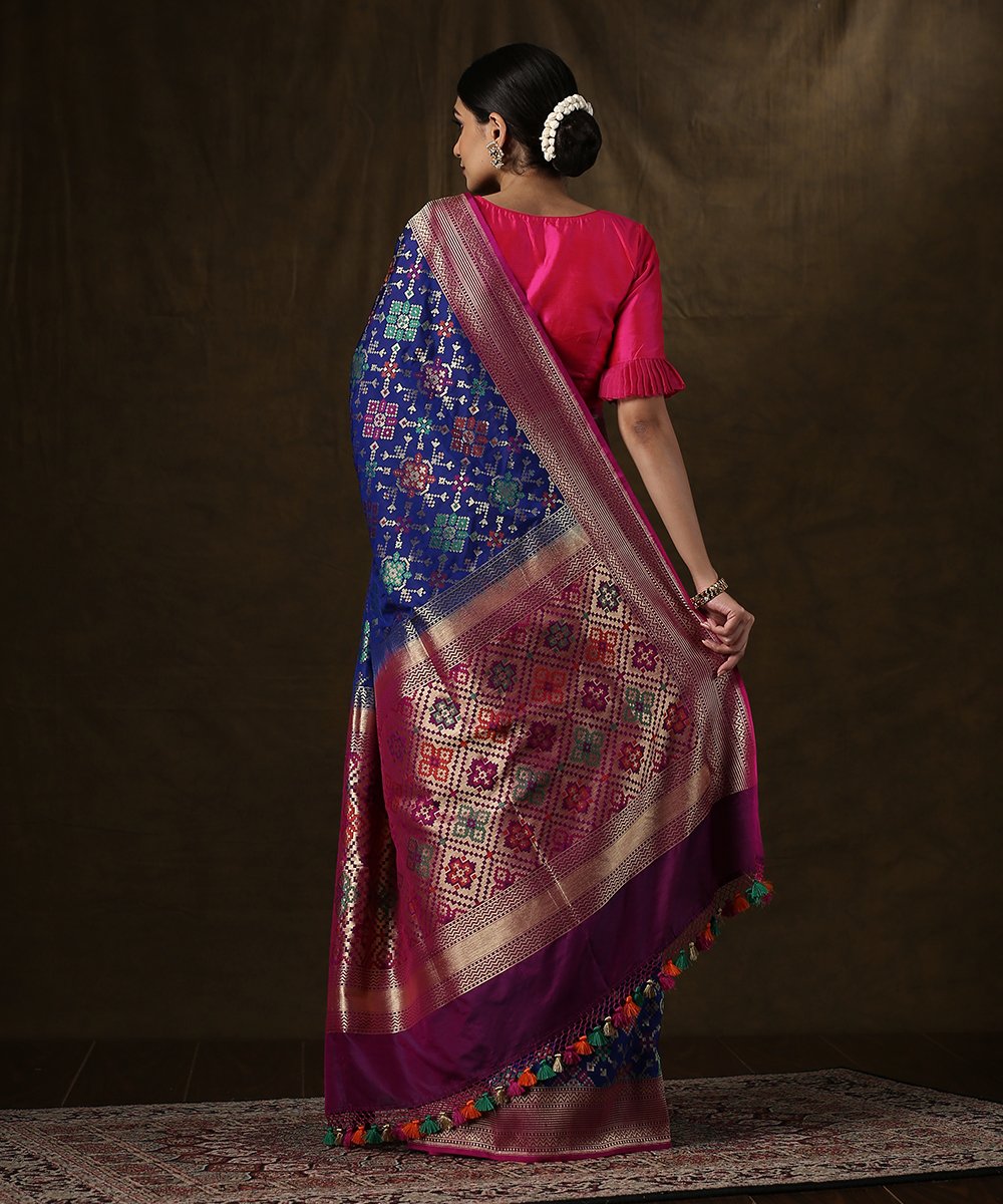 Handloom_Blue_Banarasi_Patola_Saree_With_Purple_Border_WeaverStory_03
