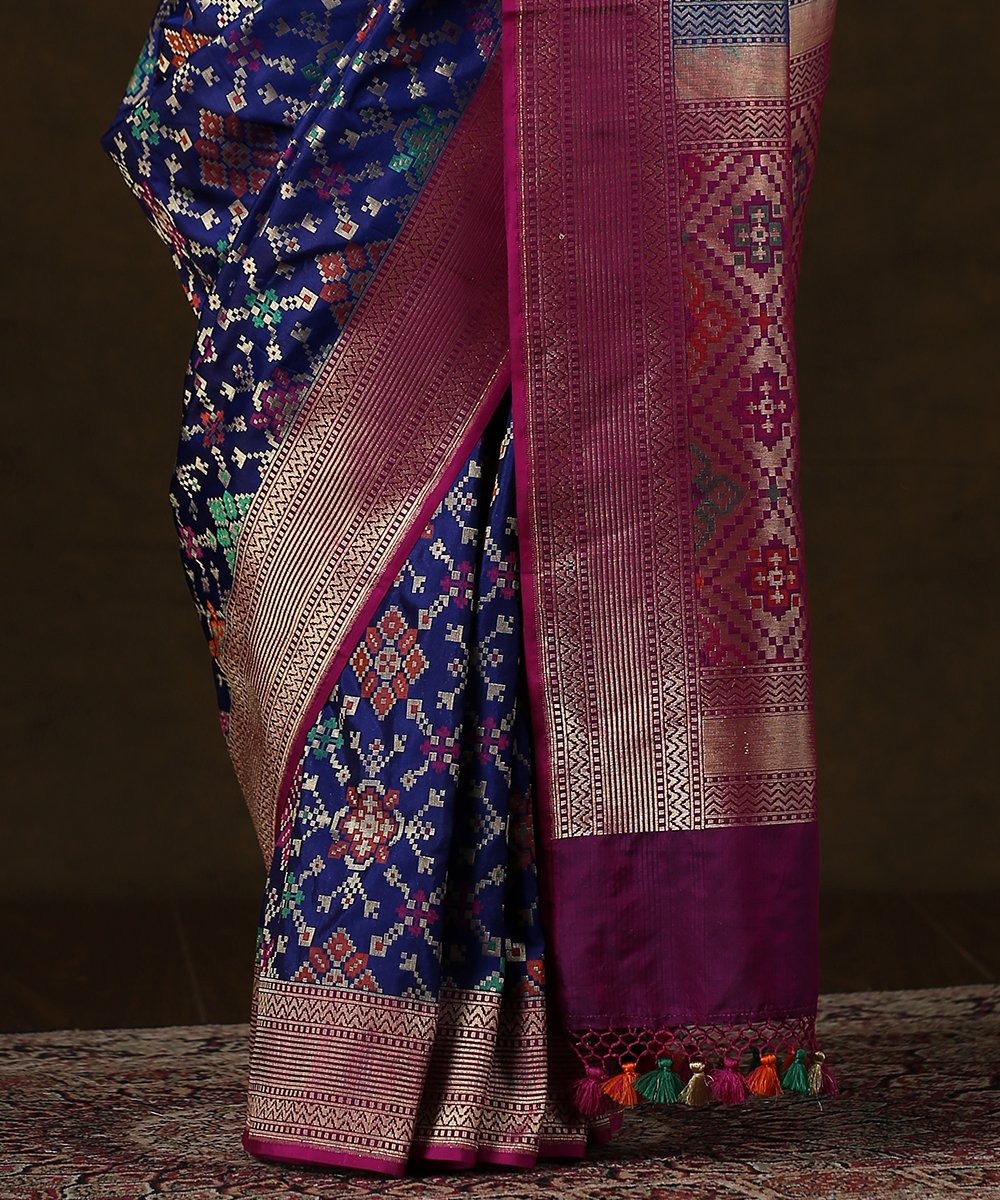 Handloom_Blue_Banarasi_Patola_Saree_With_Purple_Border_WeaverStory_04