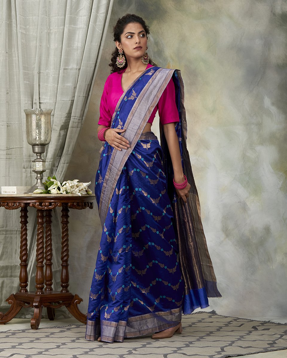 Handloom_Blue_Chanderi_Silk_Saree_with_All_Over_Jaal_WeaverStory_02