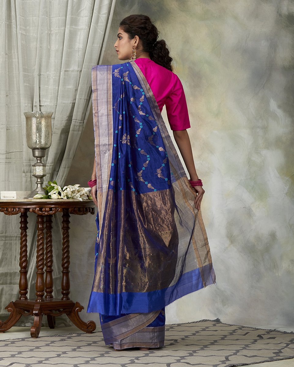 Handloom_Blue_Chanderi_Silk_Saree_with_All_Over_Jaal_WeaverStory_03