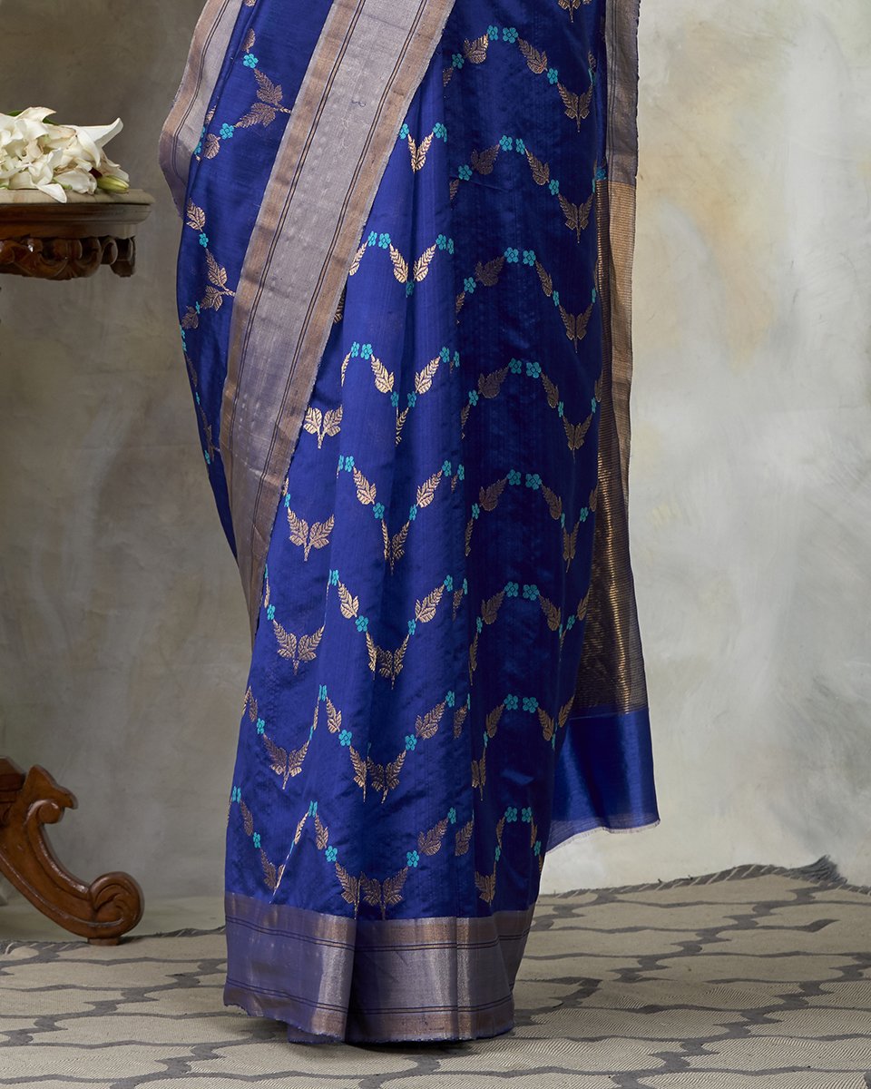 Handloom_Blue_Chanderi_Silk_Saree_with_All_Over_Jaal_WeaverStory_04
