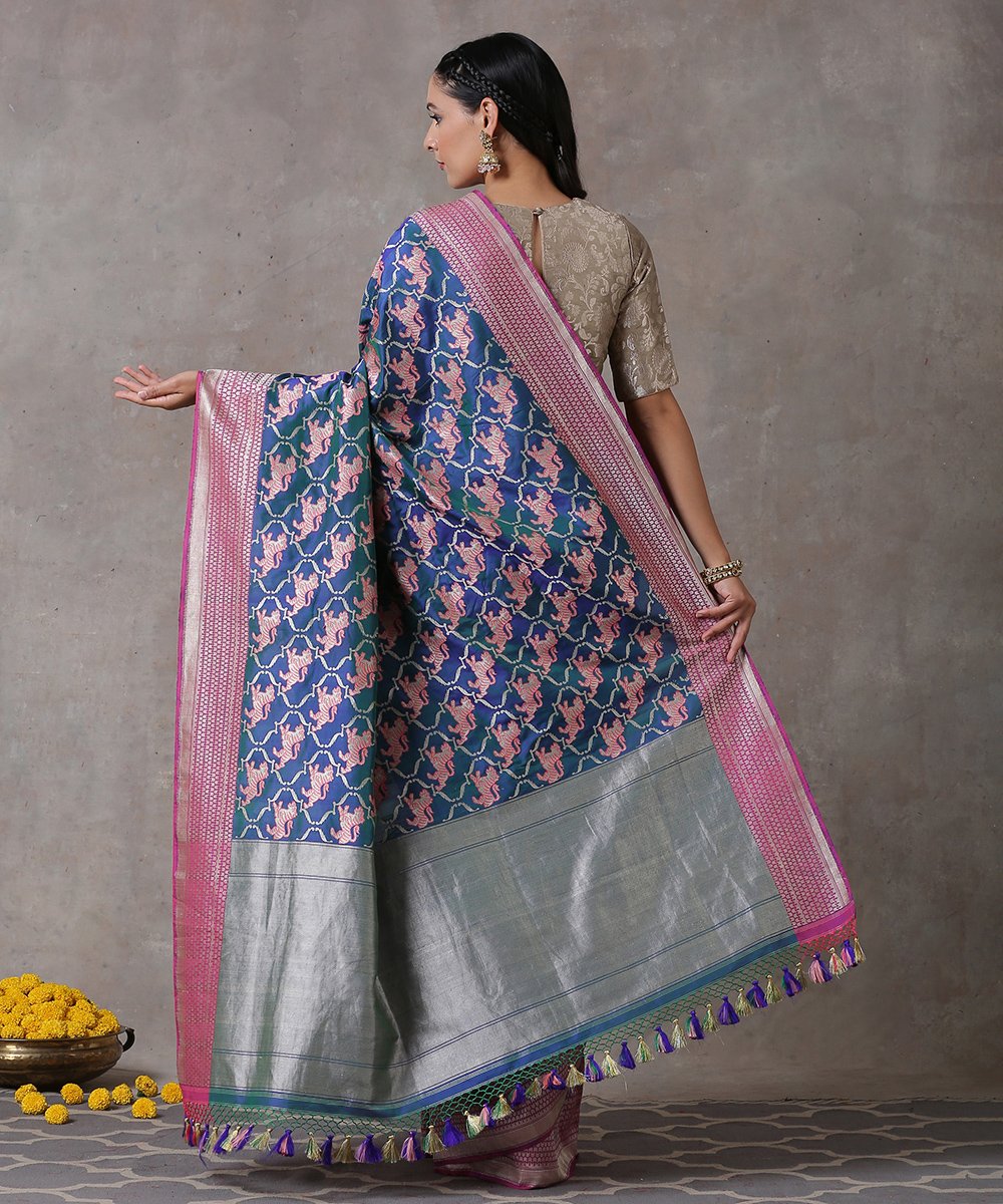Handloom_Blue_Kadhwa_Pure_Katan_Silk_Banarasi_Saree_With_Woven_Singham_Motifs_WeaverStory_03