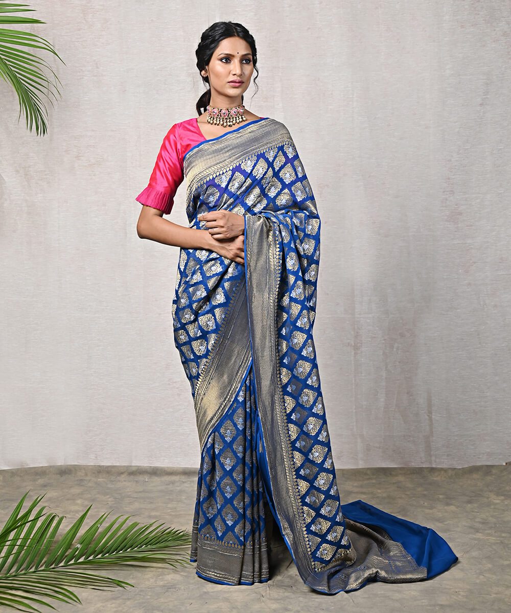 Handloom_Blue_Sona_Rupa_Banarasi_Georgette_Bootidar_Saree_with_Silver_Zari_Work_WeaverStory_02