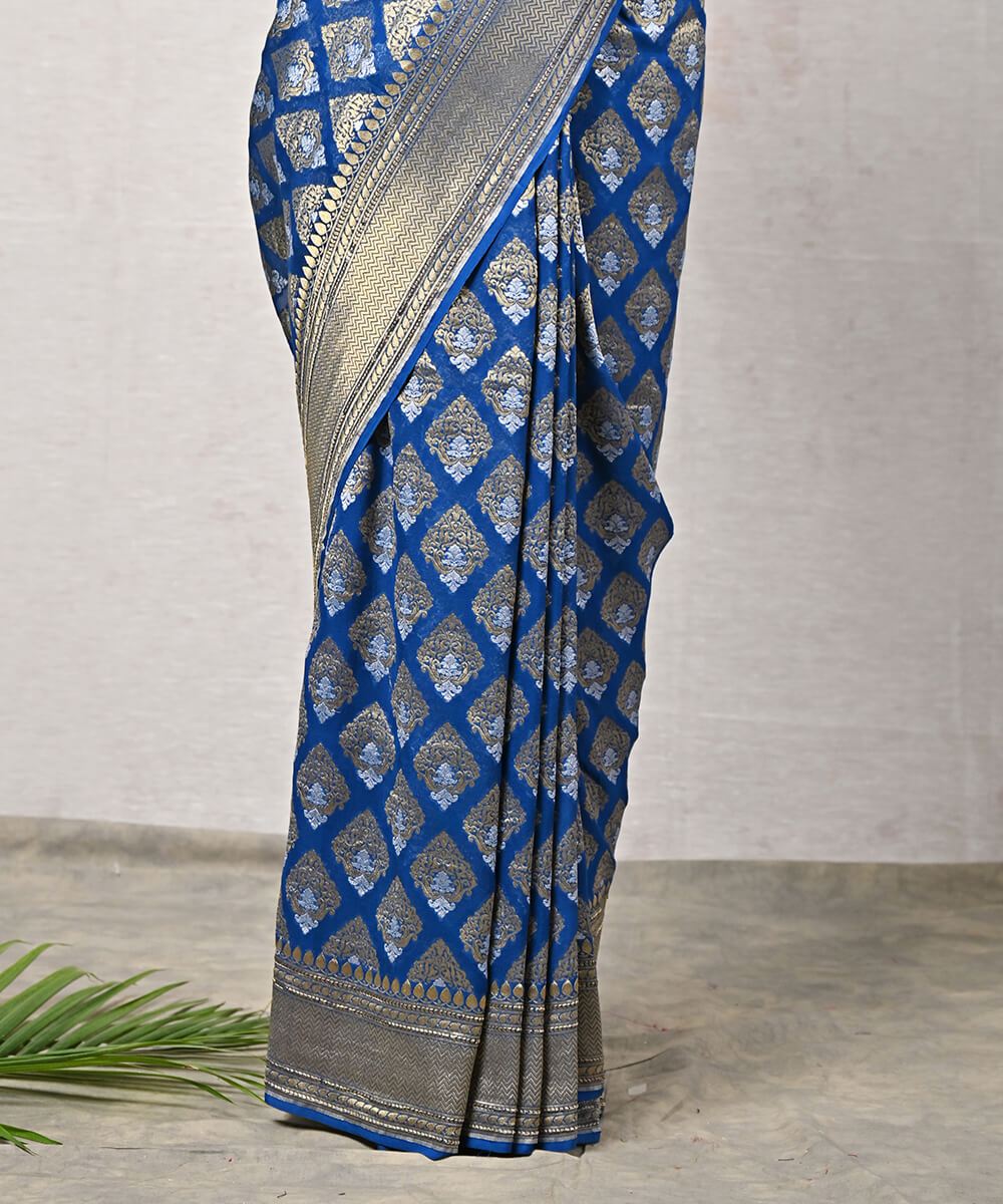 Handloom_Blue_Sona_Rupa_Banarasi_Georgette_Bootidar_Saree_with_Silver_Zari_Work_WeaverStory_04