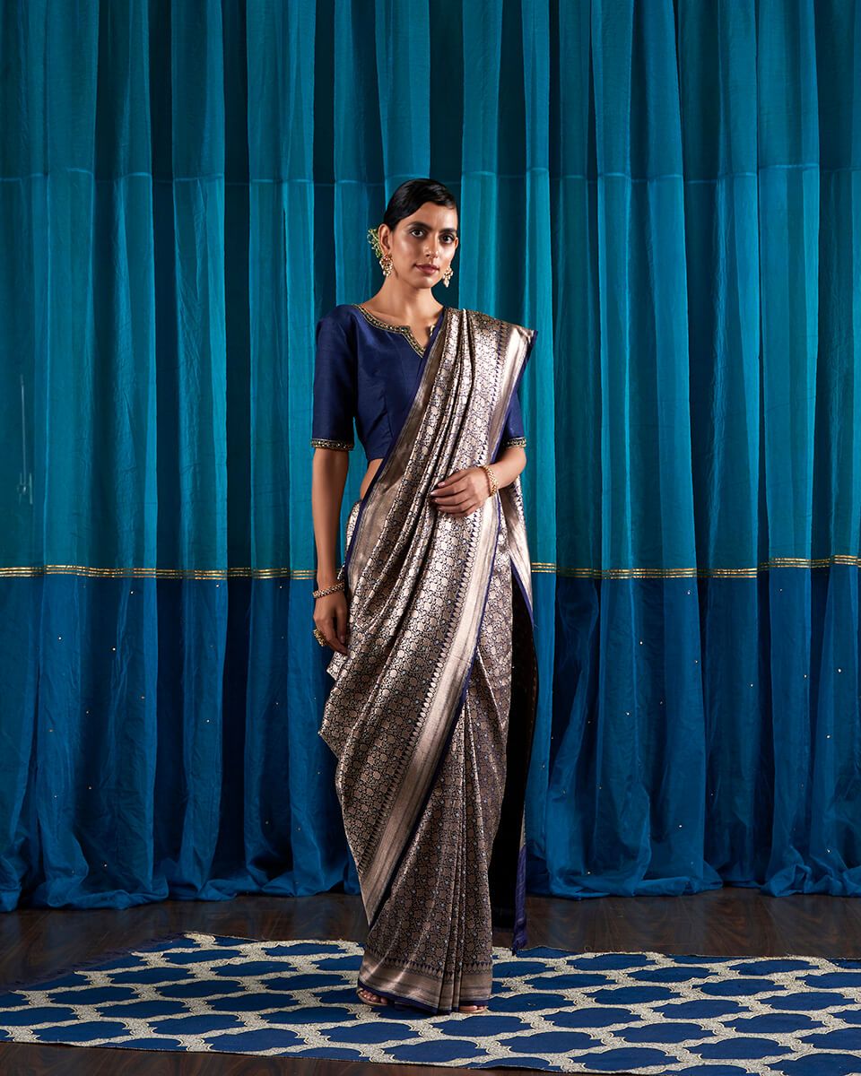 Handloom_Blue_Zari_Kimkhab_Saree_with_Silver_Meenakari_WeaverStory_02