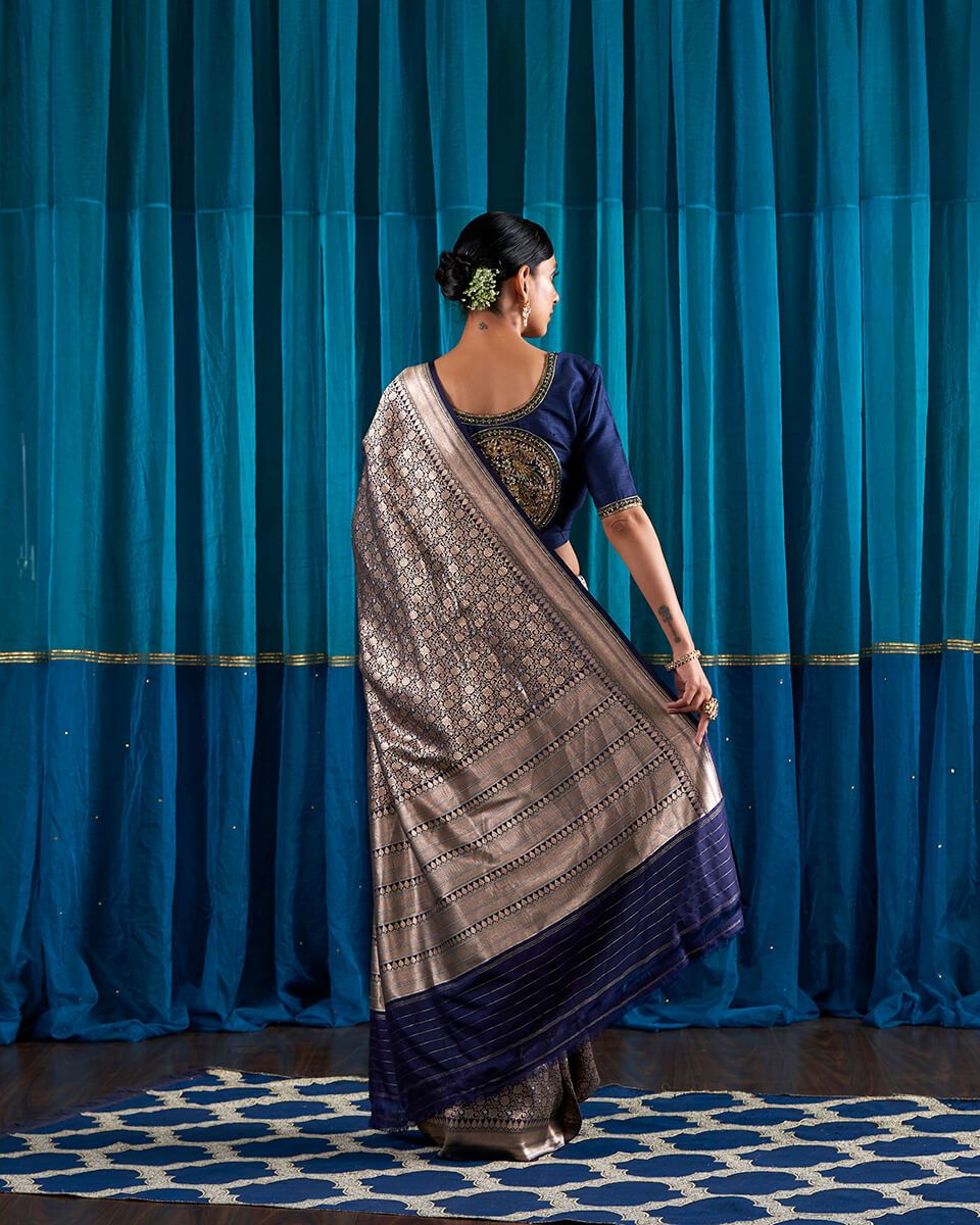 Handloom_Blue_Zari_Kimkhab_Saree_with_Silver_Meenakari_WeaverStory_03