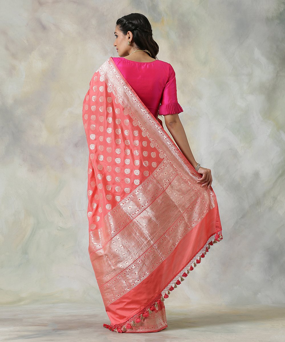 Handloom_Bright_Peach_Banarasi_Saree_With_All_Over_Mughal_Booti_Design_WeaverStory_03