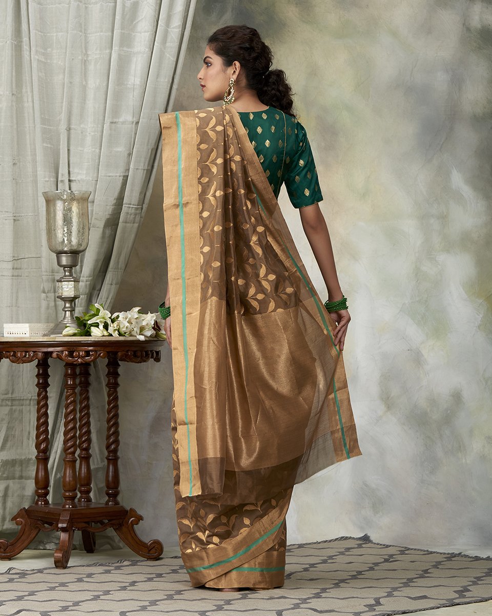 Handloom_Brown_Chanderi_Silk_Saree_with_Leaf_Motifs_woven_in_Zari_WeaverStory_03