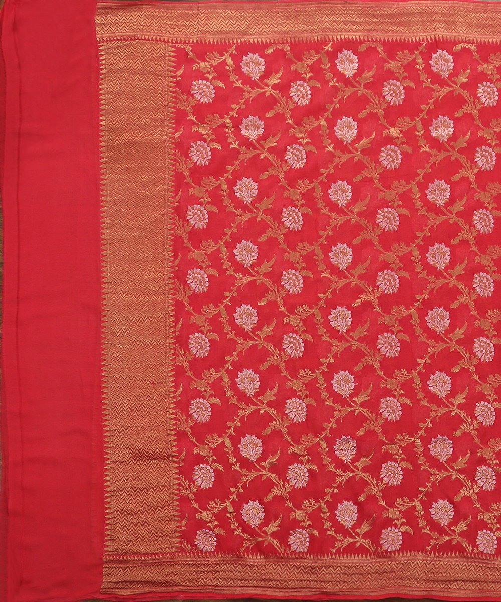 Handloom_Coral_Georgette_Cutwork_Banarasi_Dupatta_with_Jangla_Design_WeaverStory_02