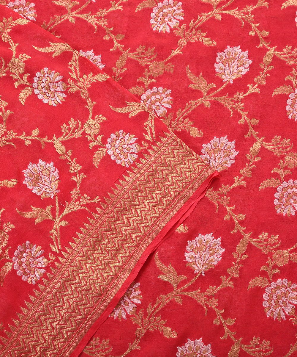 Handloom_Coral_Georgette_Cutwork_Banarasi_Dupatta_with_Jangla_Design_WeaverStory_05
