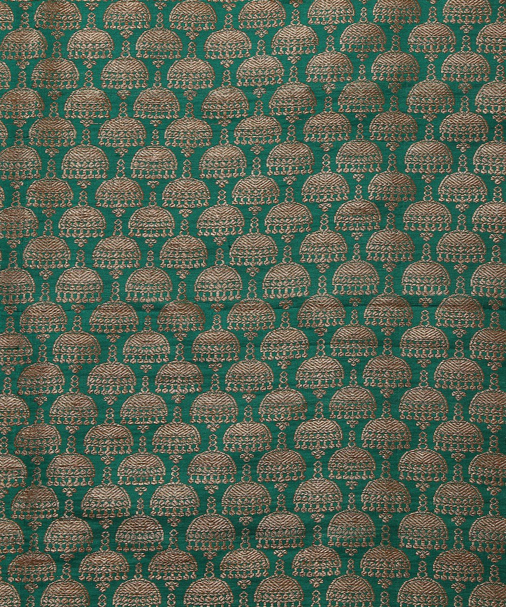 Handloom_Dark_Green_Brocade_Fabric_with_Jhumki_Booti_Design_WeaverStory_02