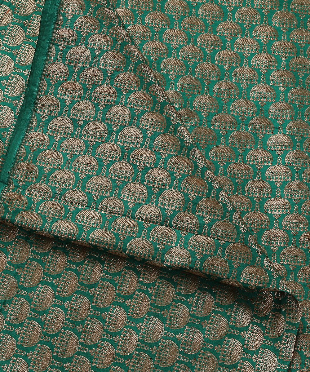 Handloom_Dark_Green_Brocade_Fabric_with_Jhumki_Booti_Design_WeaverStory_04