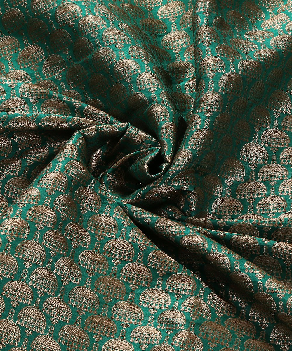 Handloom_Dark_Green_Brocade_Fabric_with_Jhumki_Booti_Design_WeaverStory_05