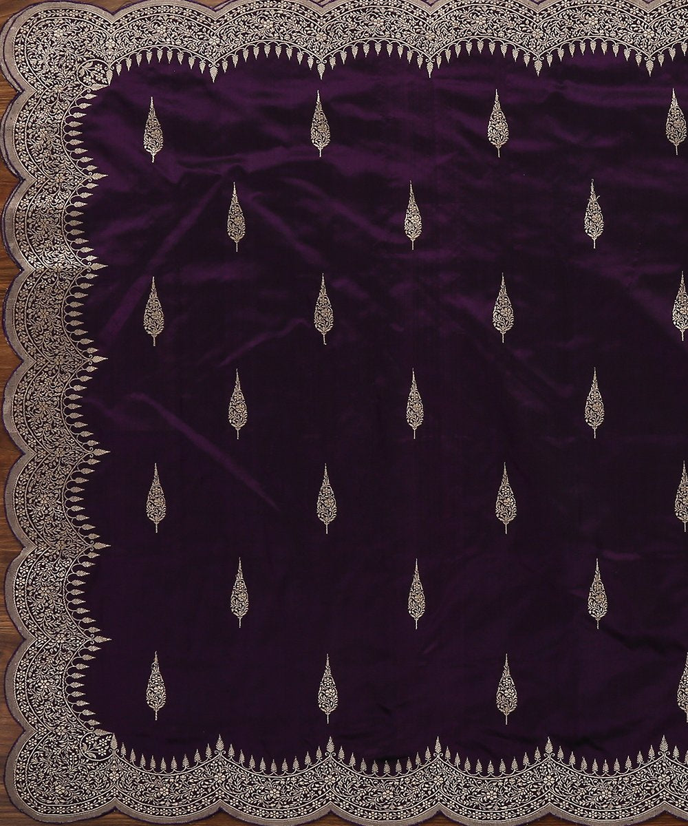 Handloom_Dark_Purple_Scalloped_Border_Handloom_Banarasi_Dupatta_WeaverStory_02