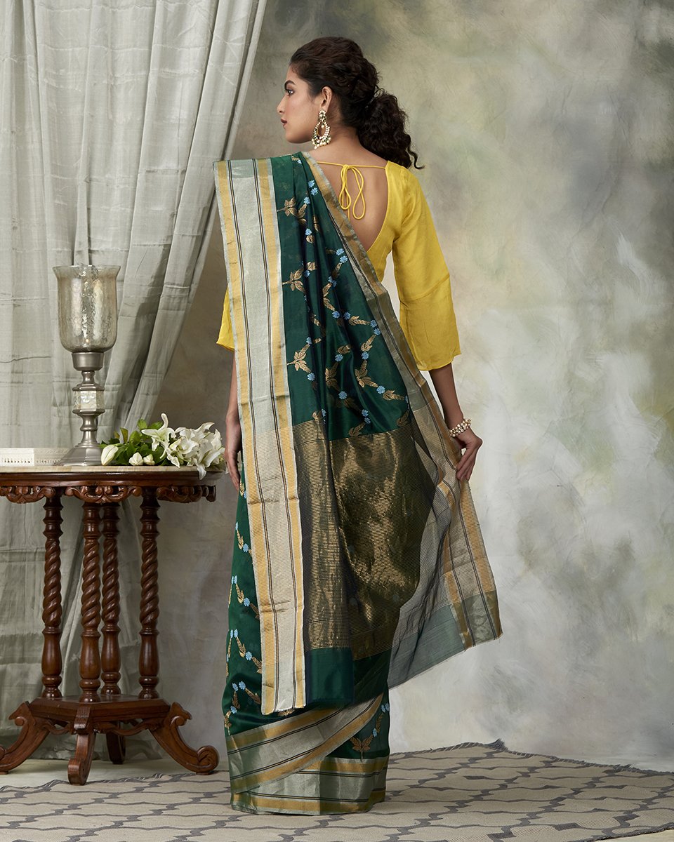 Handloom_Emerald_Green_Chanderi_Silk_Saree_with_Jaal_WeaverStory_03