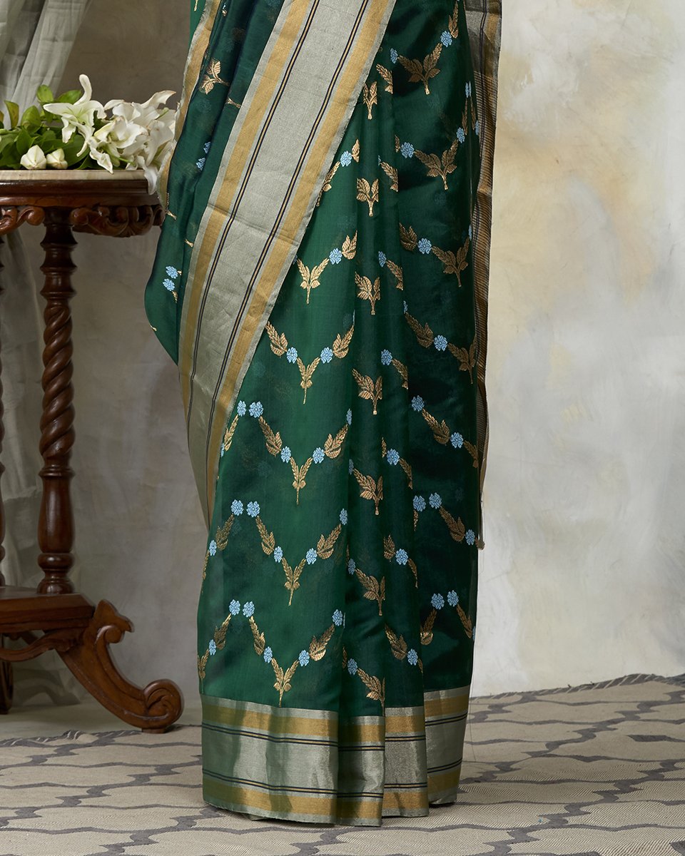 Handloom_Emerald_Green_Chanderi_Silk_Saree_with_Jaal_WeaverStory_04