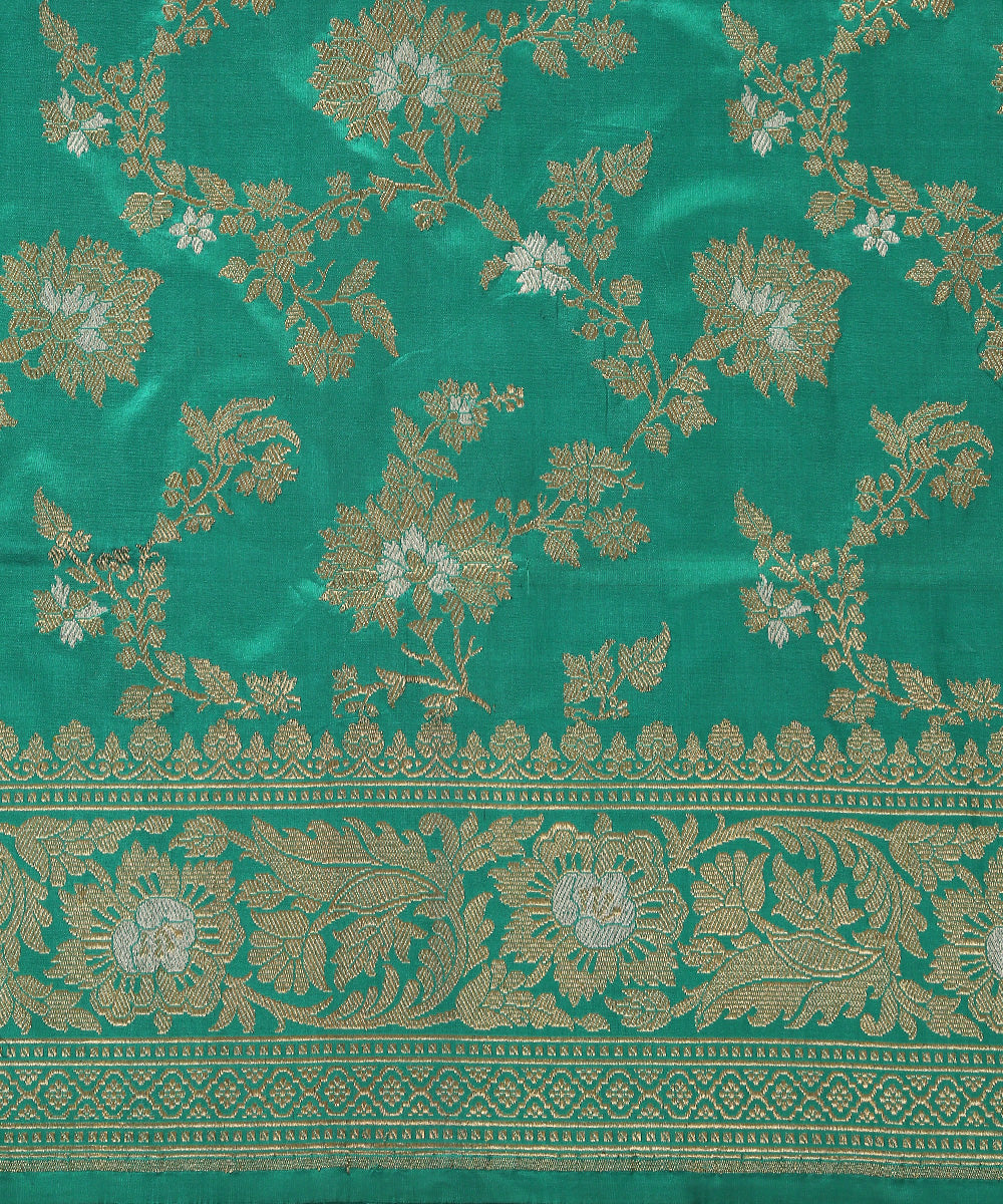 Handloom Firozi Banarasi Dupatta With Paisley Border And Kadhwa Jangla Design