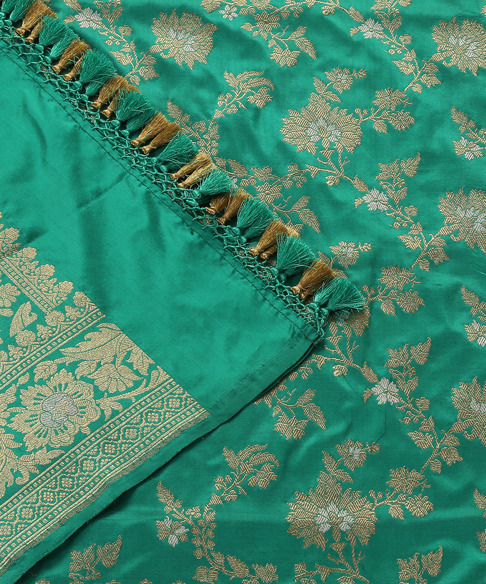 Handloom Firozi Banarasi Dupatta With Paisley Border And Kadhwa Jangla Design