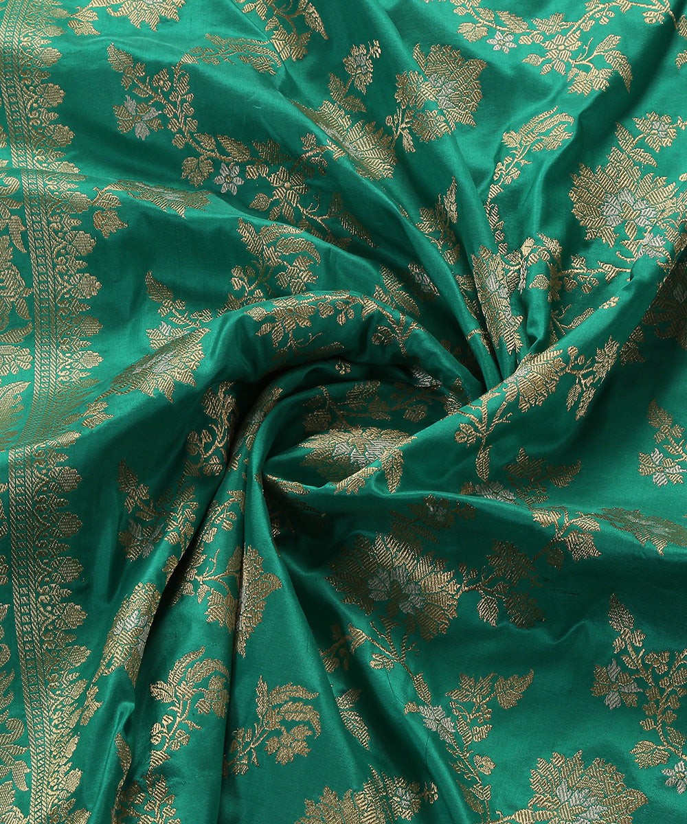 Handloom Firozi Banarasi Dupatta With Paisley Border And Kadhwa Jangla Design