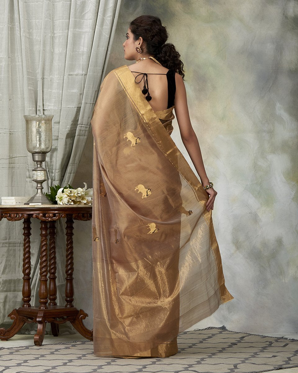 Handloom_Golden_Beige_Chanderi_Silk_Saree_With_Cow_motifs_WeaverStory_03