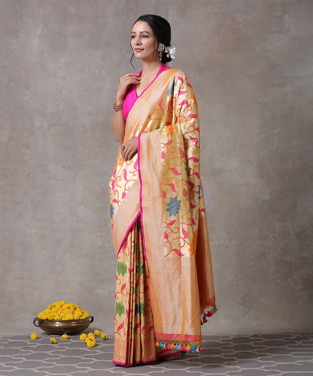 Handloom_Golden_Pure_Katan_Silk_Paithani_Banarasi_Saree_With_Cutwork_Jangla_WeaverStory_02
