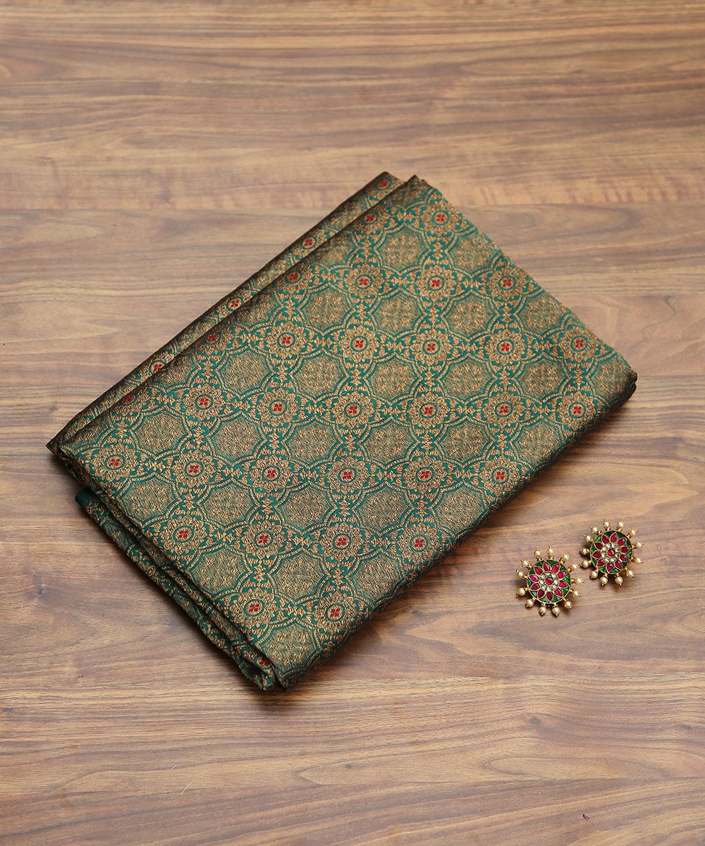 Handloom_Green_Pure_Katan_Silk_Nakshi_Brocade_Banarasi_Fabric_with_Meenakari_WeaverStory_01