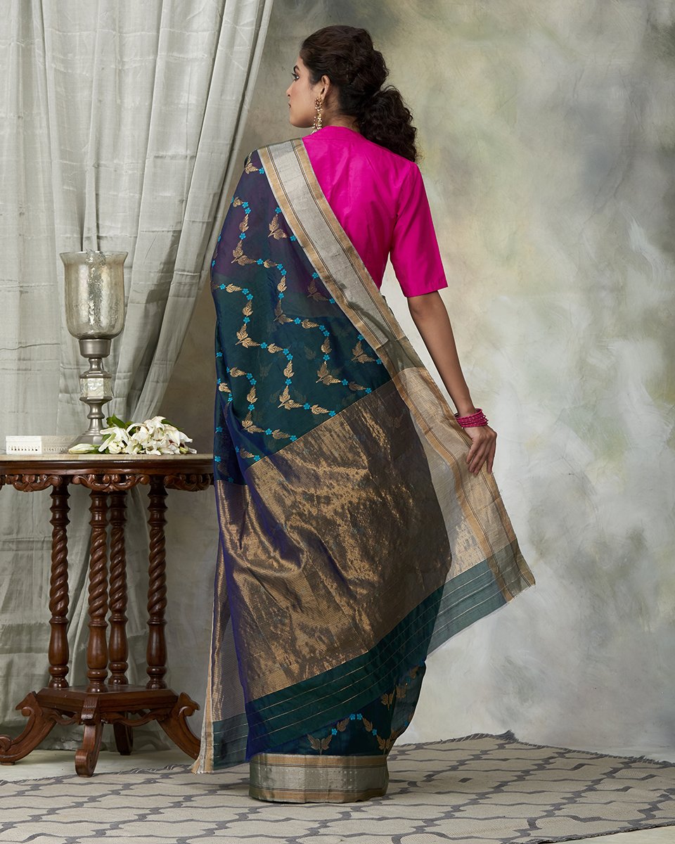 Handloom_Green_Chanderi_Silk_Saree_with_All_Over_Jaal_WeaverStory_03