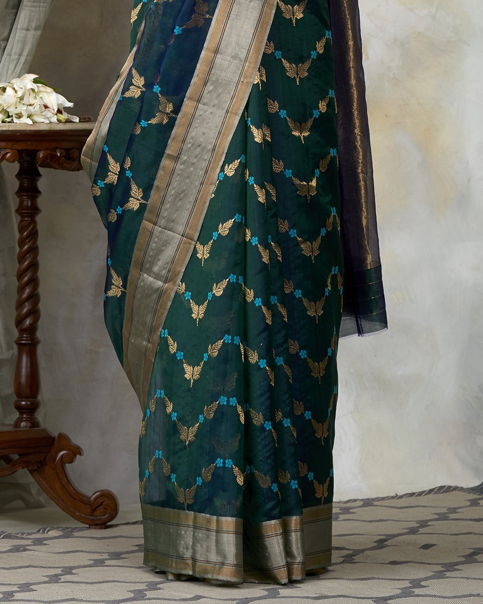 Handloom_Green_Chanderi_Silk_Saree_with_All_Over_Jaal_WeaverStory_04