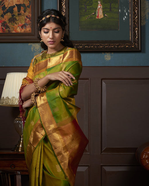 Handloom Green Kanjivaram Pure Silk Saree with Gandaberunda Motif