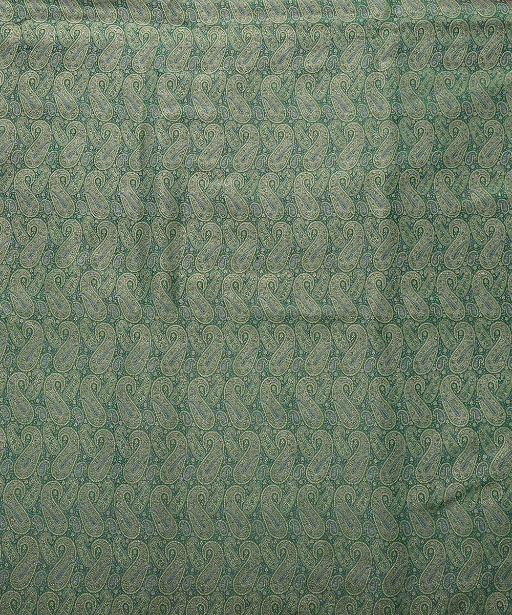 Handloom Green Pure Katan Silk Brocade Banarasi Fabric With Zari Work