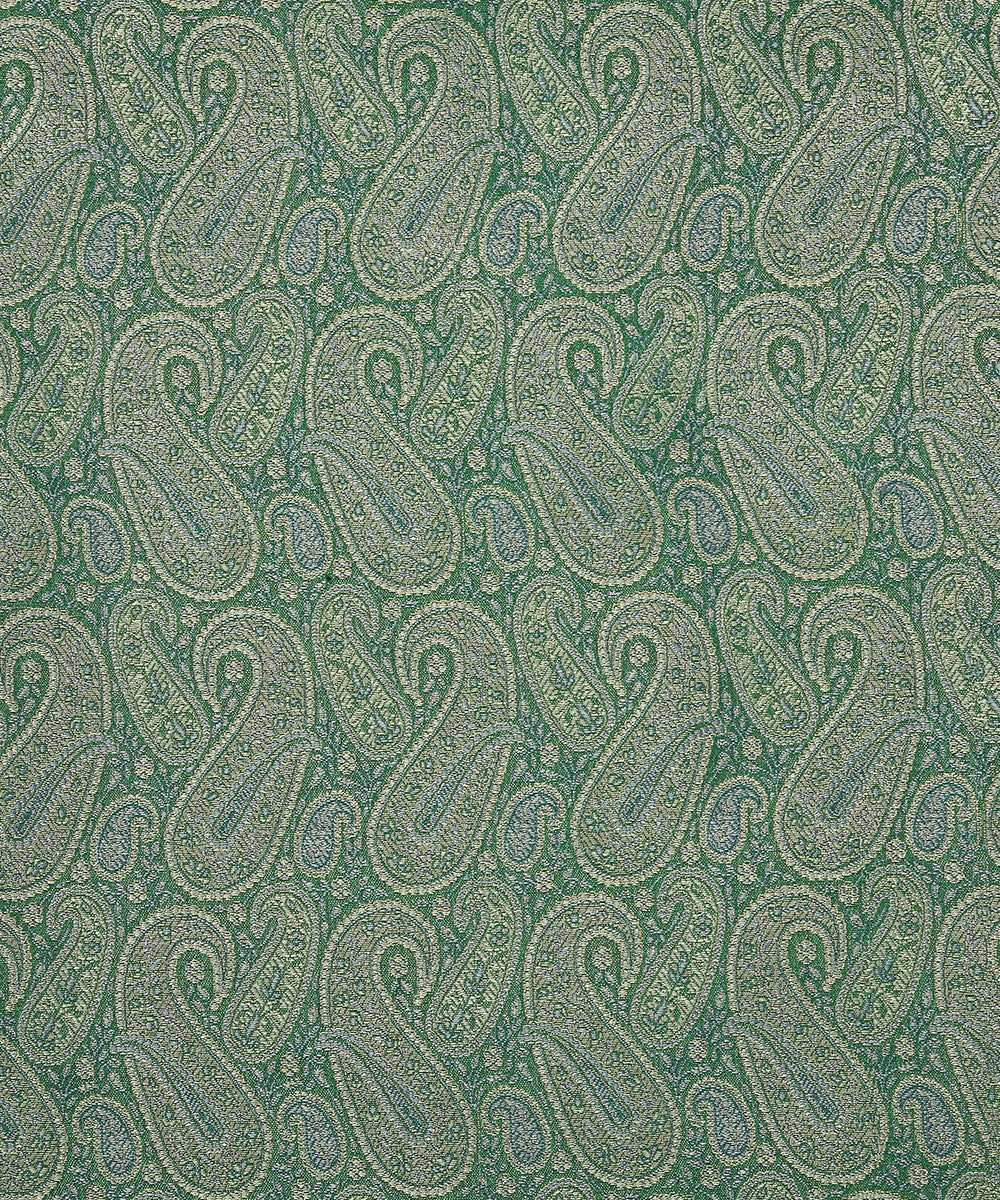 Handloom Green Pure Katan Silk Brocade Banarasi Fabric With Zari Work