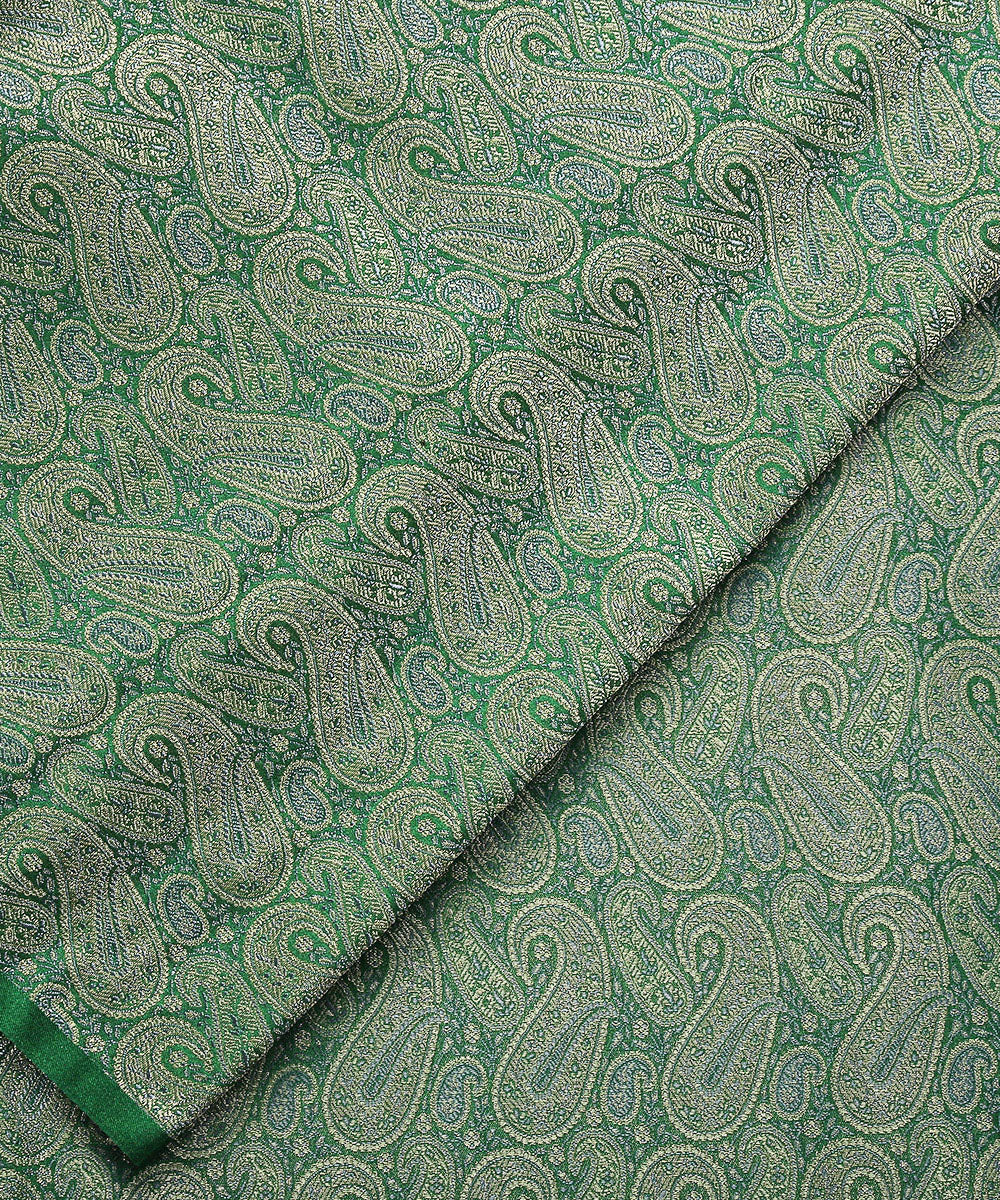Handloom Green Pure Katan Silk Brocade Banarasi Fabric With Zari Work