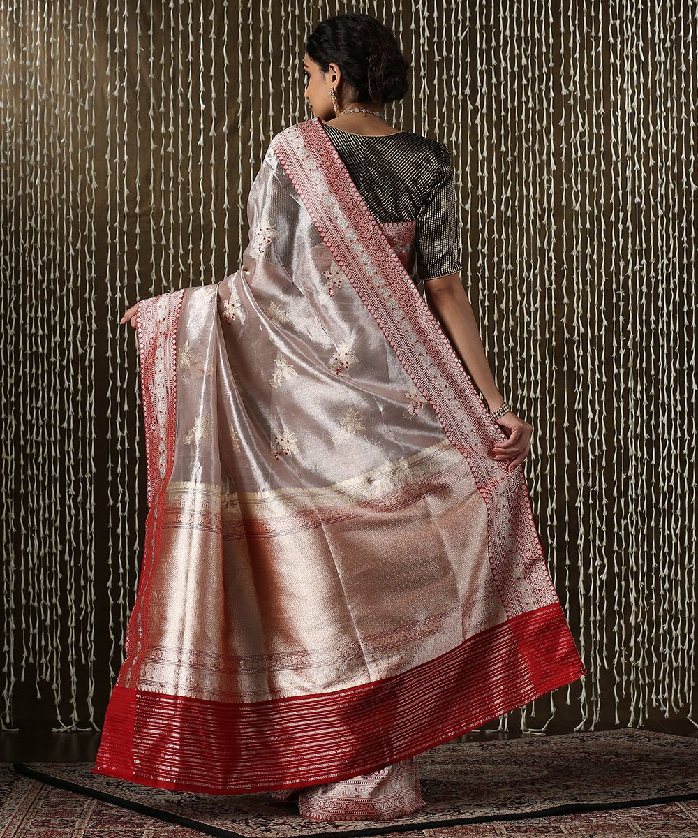 Handloom_Grey_Kora_Tissue_Banarasi_Saree_with_Meenakari_Booti_WeaverStory_03