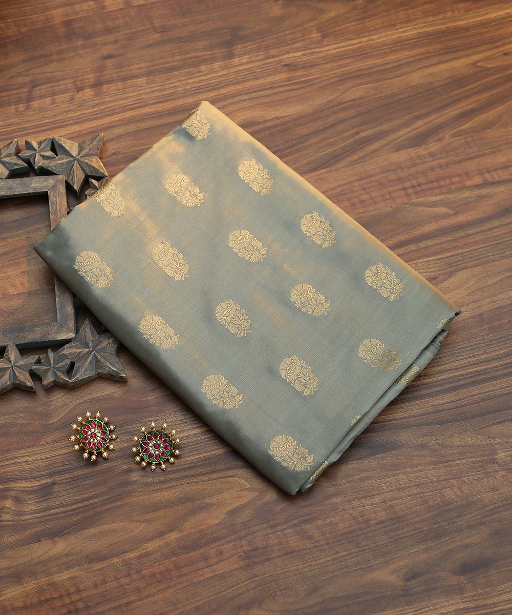 Handloom_Grey_Pure_Katan_Silk_Banarasi_Fabric_with_Floral_Motifs_WeaverStory_01