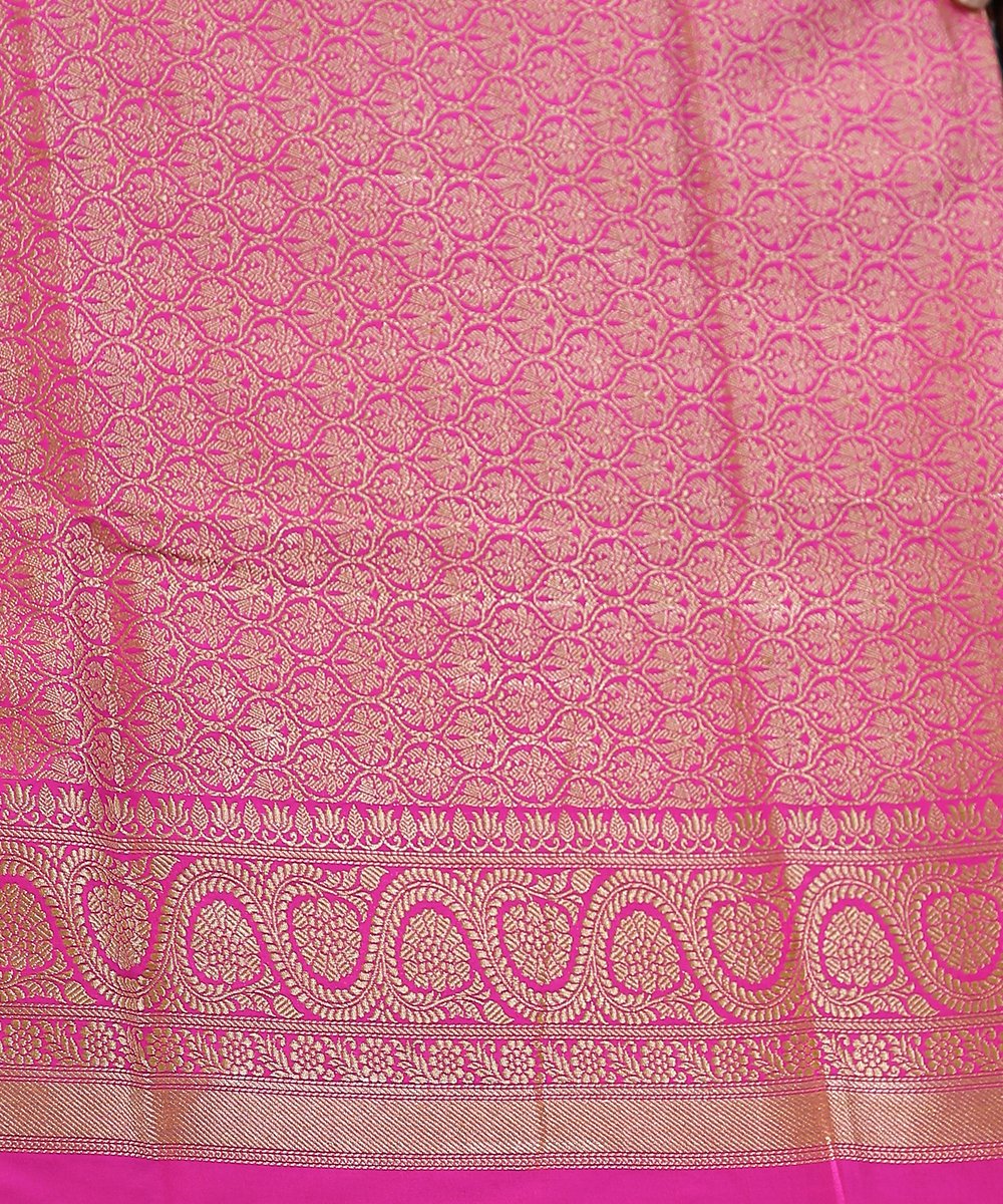 Handloom_Hot_Pink_Kadhwa_Banarasi_Saree_With_Gold_And_Silver_Zari_and_Booti_Design_WeaverStory_05