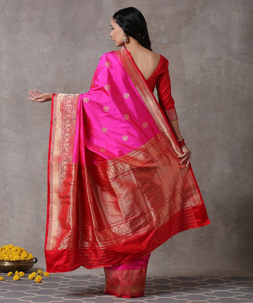 Handloom_Hot_Pink_Pure_Katan_Silk_Banarasi_Saree_with_Red_Paisley_Border_WeaverStory_03