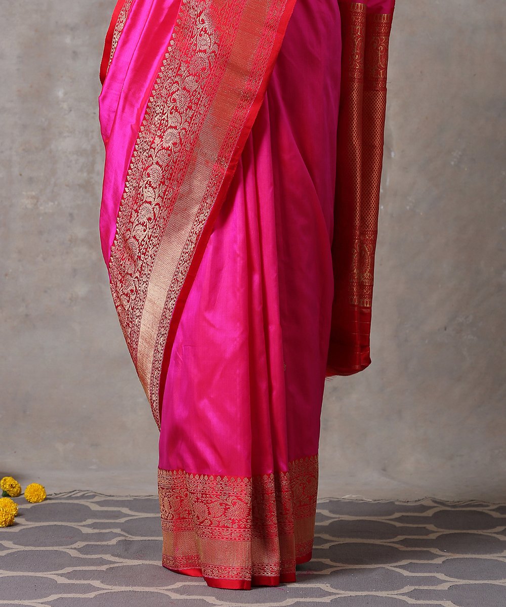 Handloom_Hot_Pink_Pure_Katan_Silk_Banarasi_Saree_with_Red_Paisley_Border_WeaverStory_04