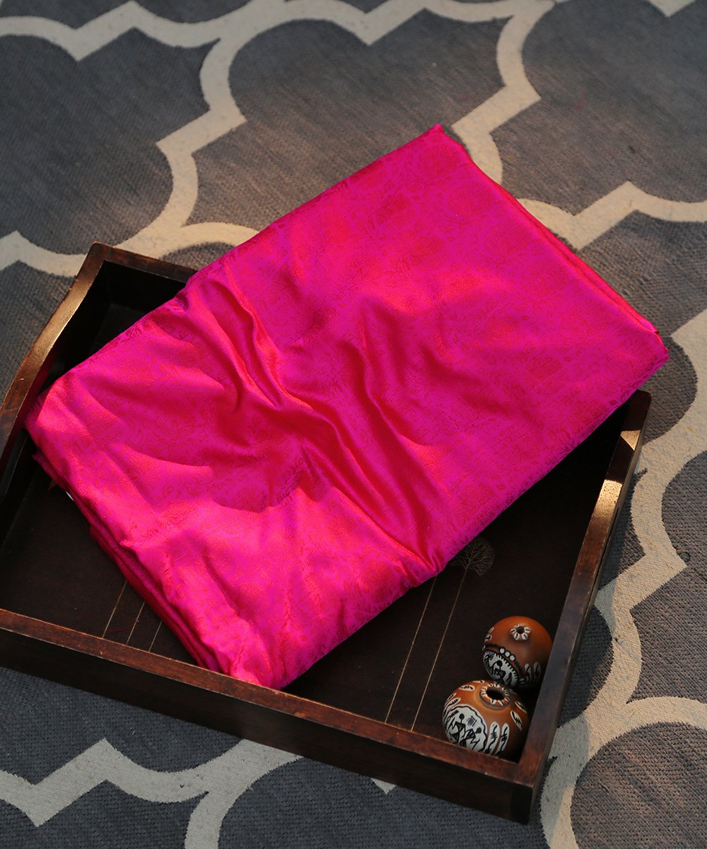 Handloom_Hot_Pink_Reshmi_Pure_Katan_Silk_Tanchoi_Banarasi_Fabric_with_Booti_WeaverStory_01
