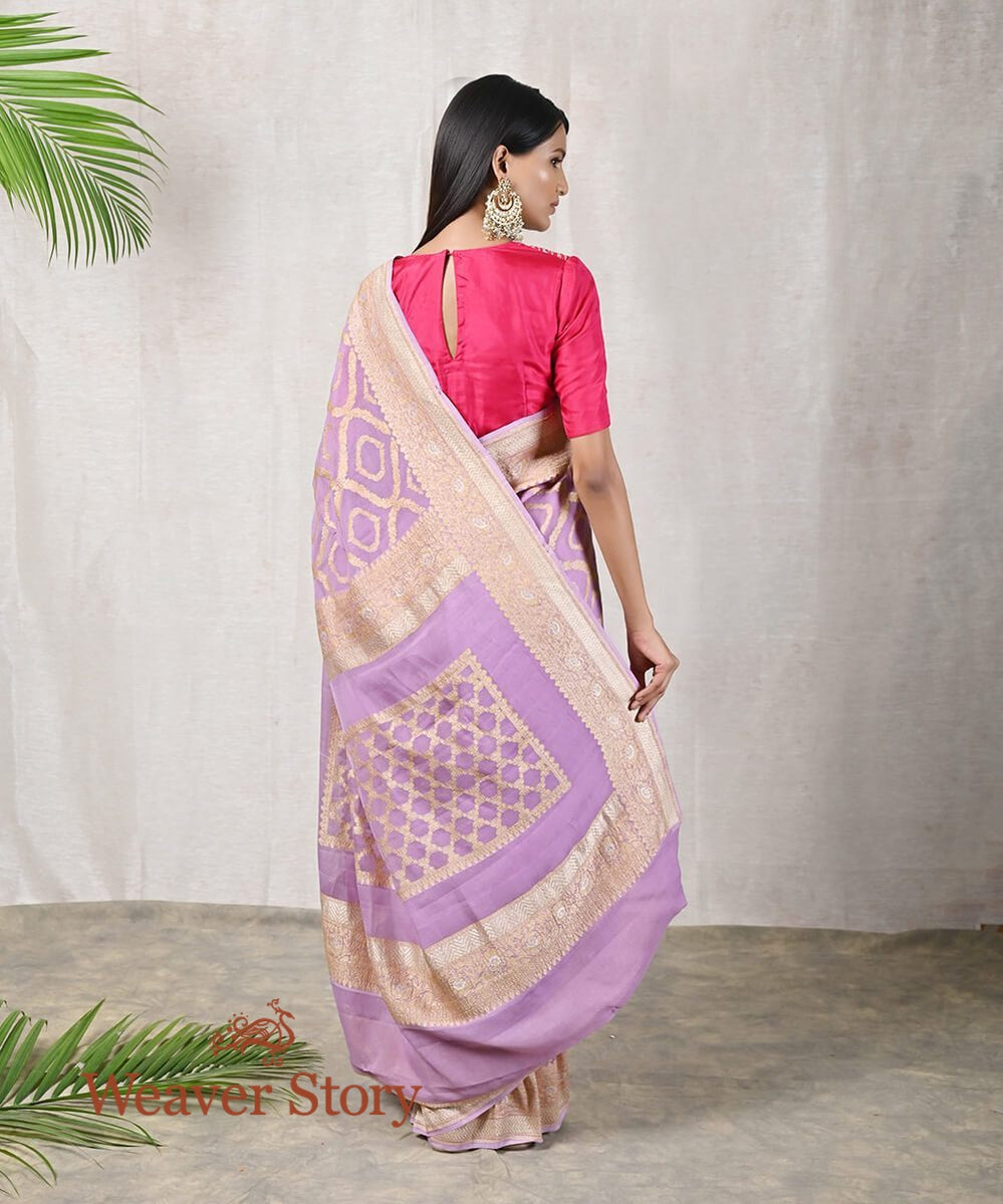Handloom_Lavender_Banarasi_Georgette_Kadhwa_Saree_with_Jangla_Design_WeaverStory_03